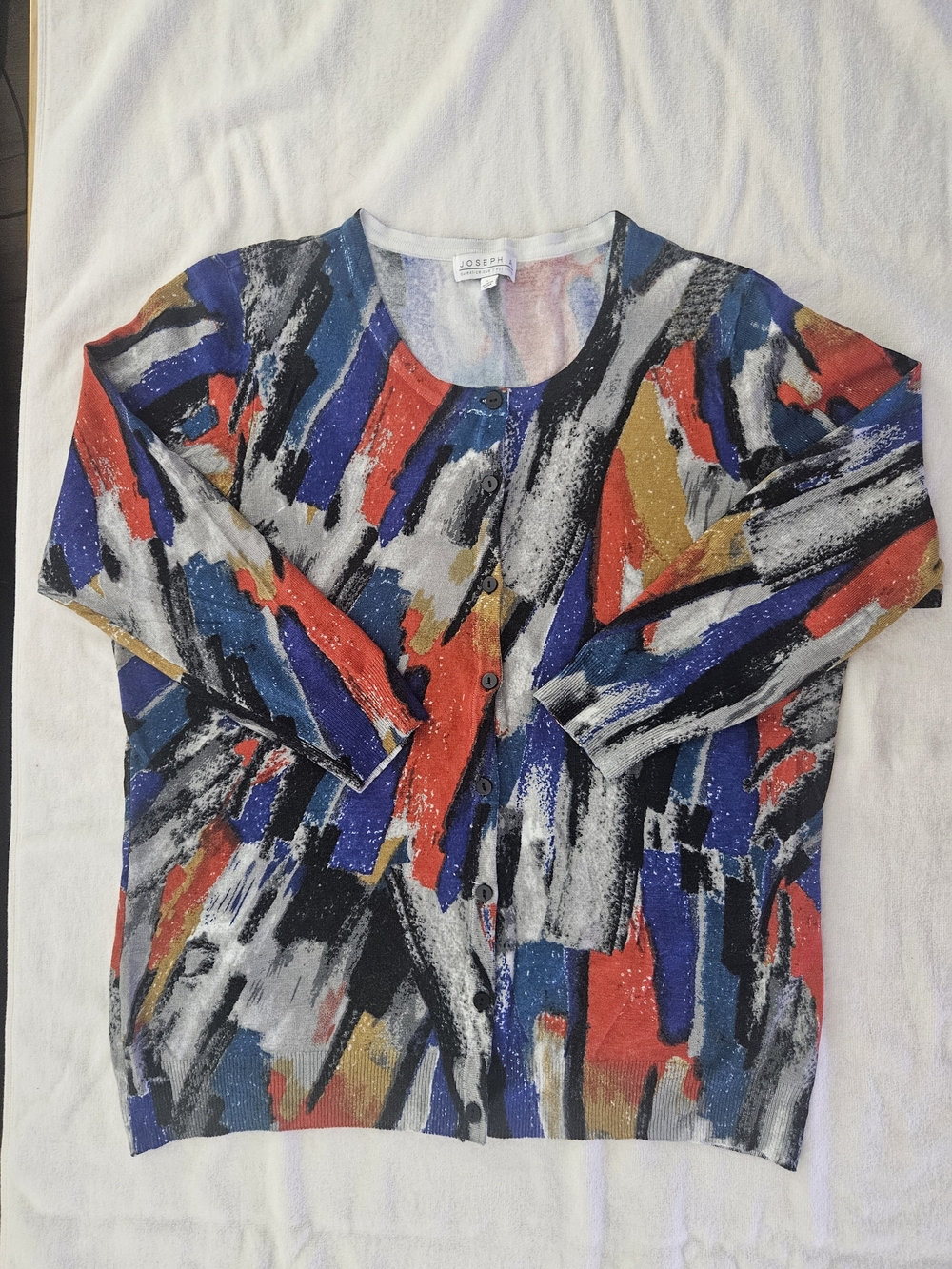 Joseph A. Abstract Paint Stroke Button Up Cardigan Sweater - Size L